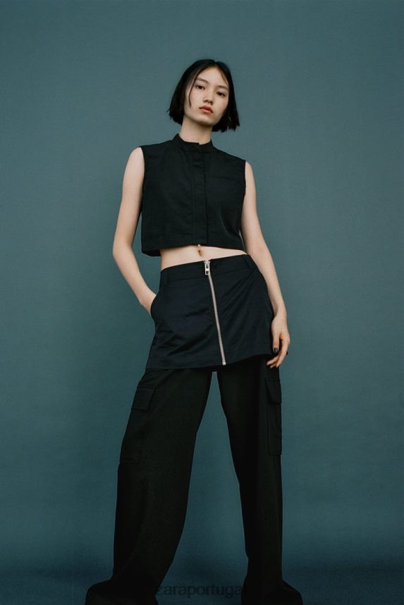 saia de náilon mulheres Zara preto Z2080L495 roupas
