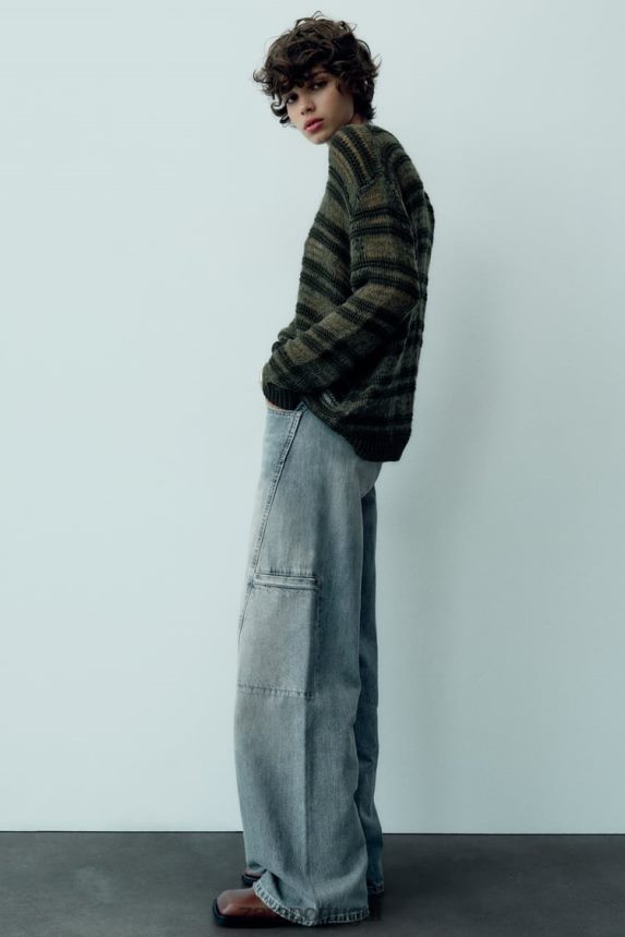 calça jeans cargo trf cintura média mulheres Zara azul Z2080L505 roupas