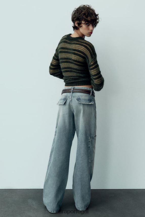 calça jeans cargo trf cintura média mulheres Zara azul Z2080L505 roupas