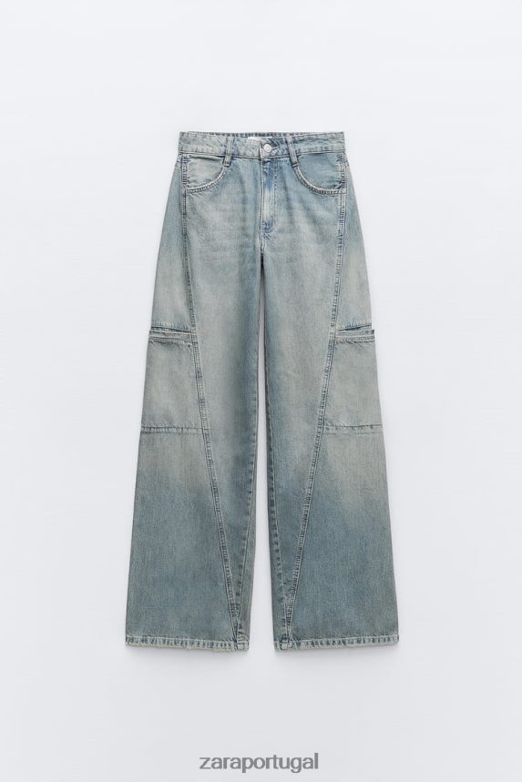 calça jeans cargo trf cintura média mulheres Zara azul Z2080L505 roupas