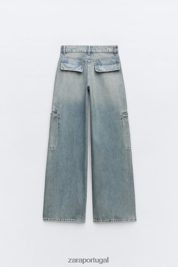 calça jeans cargo trf cintura média mulheres Zara azul Z2080L505 roupas
