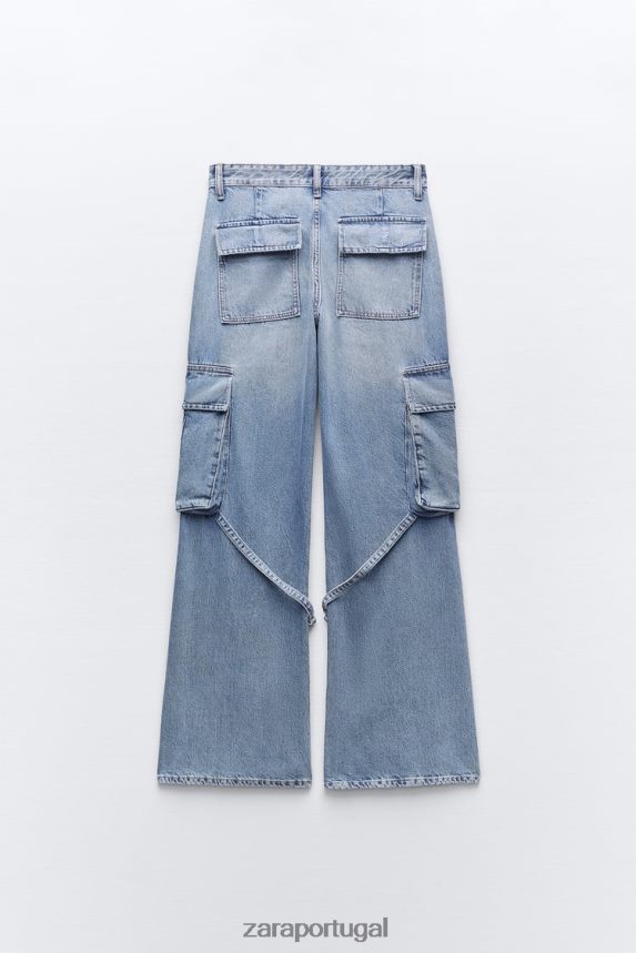 calça jeans cargo trf cintura média mulheres Zara azul Z2080L511 roupas