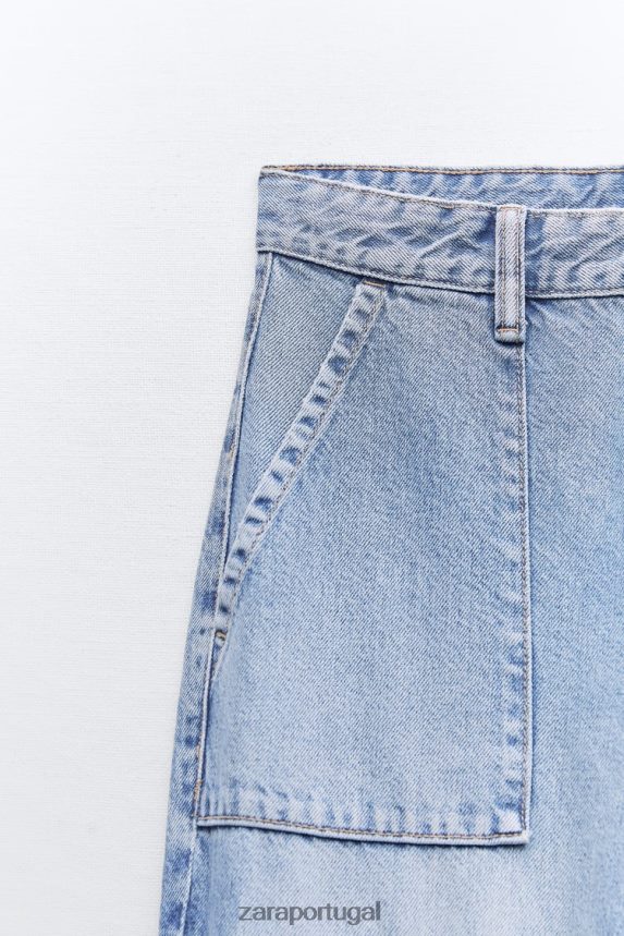 calça jeans cargo trf cintura média mulheres Zara azul Z2080L511 roupas