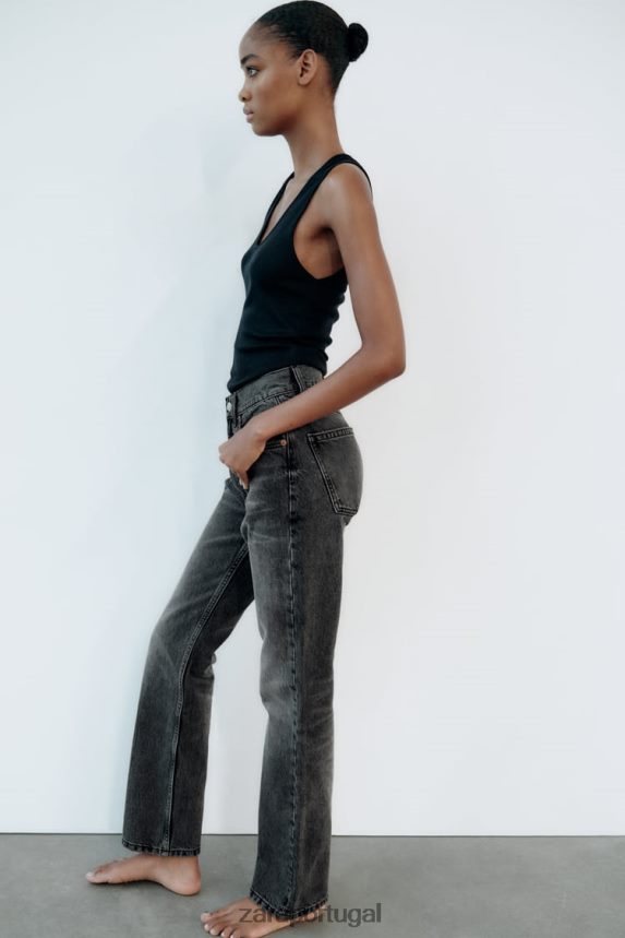 calça jeans reta trf cintura alta mulheres Zara cinza antracite Z2080L523 roupas