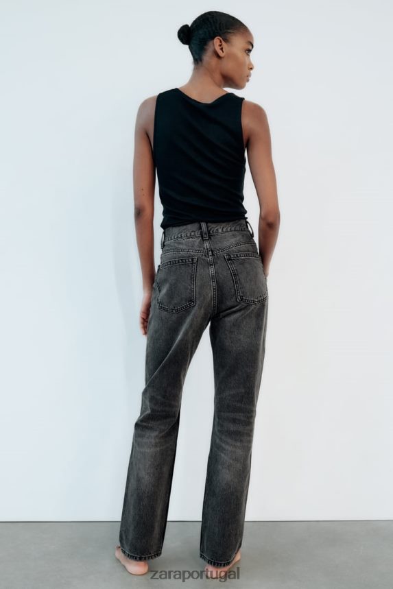 calça jeans reta trf cintura alta mulheres Zara cinza antracite Z2080L523 roupas