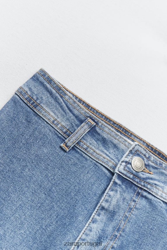 calça jeans reta zw marine cintura alta mulheres Zara azul claro Z2080L513 roupas