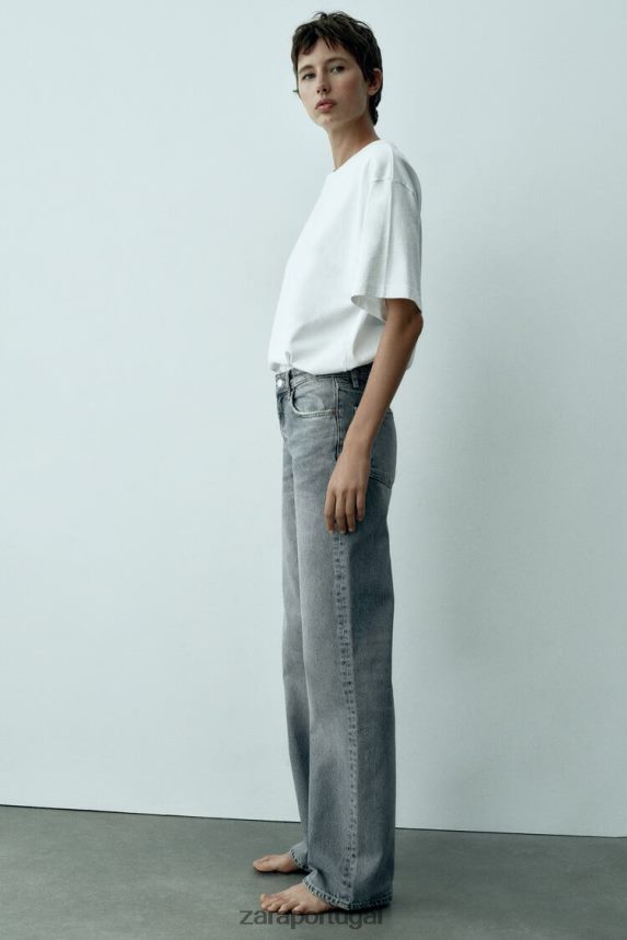 calça jeans trf cintura média cintura larga mulheres Zara azul Z2080L867 roupas