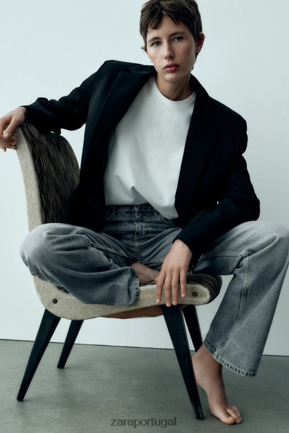 calça jeans trf cintura média cintura larga mulheres Zara azul Z2080L867 roupas