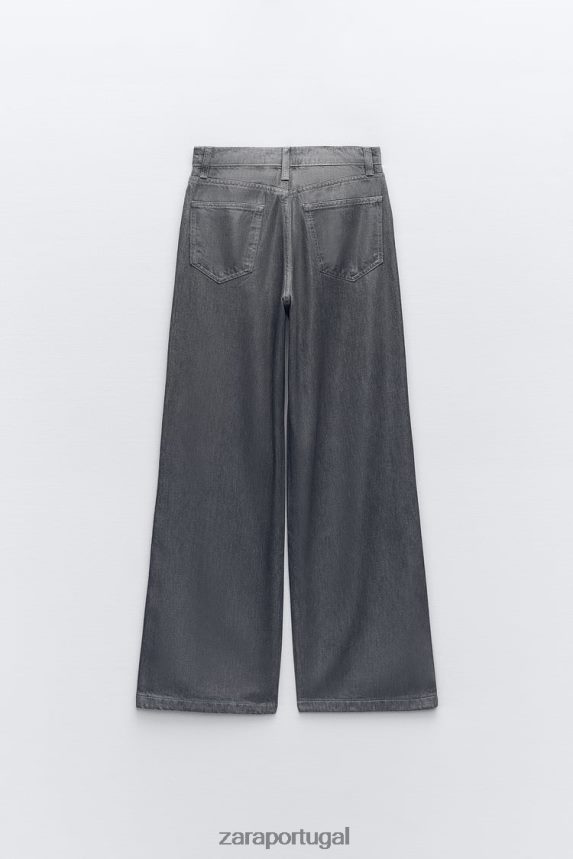 z1975 calça jeans de cintura alta com corte reto metálico mulheres Zara cinza Z2080L509 roupas