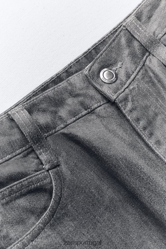 z1975 calça jeans de cintura alta com corte reto metálico mulheres Zara cinza Z2080L509 roupas