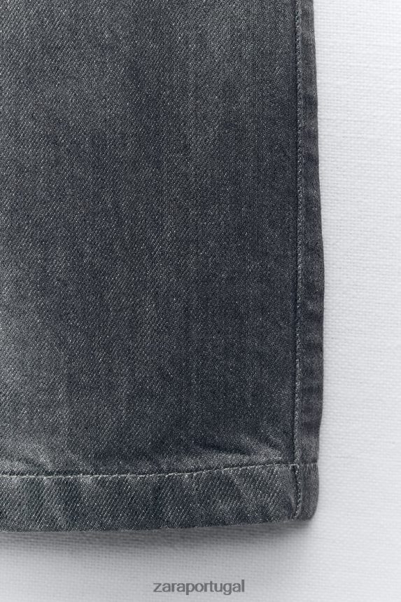 z1975 calça jeans de cintura alta com corte reto metálico mulheres Zara cinza Z2080L509 roupas