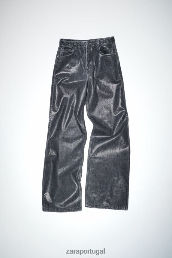 z1975 calça jeans de cintura alta com corte reto metálico mulheres Zara cinza Z2080L509 roupas