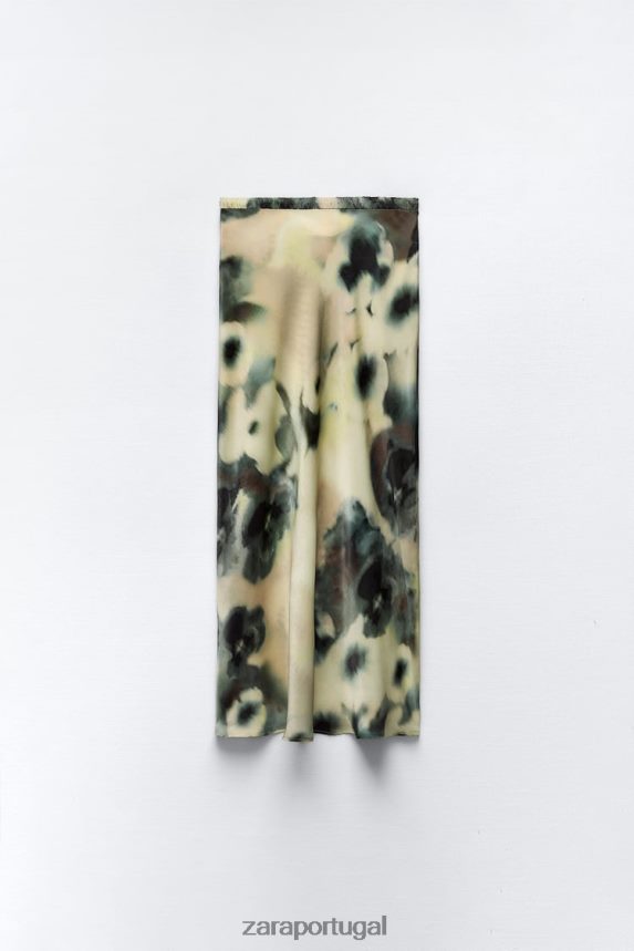 Saia midi com estampa tie dye e efeito cetim mulheres Zara multicolorido Z2080L701 roupas