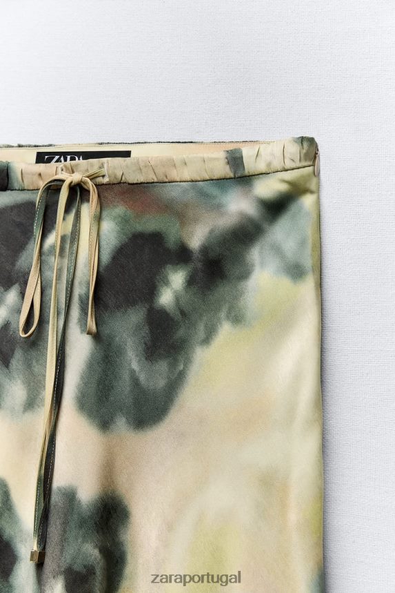Saia midi com estampa tie dye e efeito cetim mulheres Zara multicolorido Z2080L701 roupas