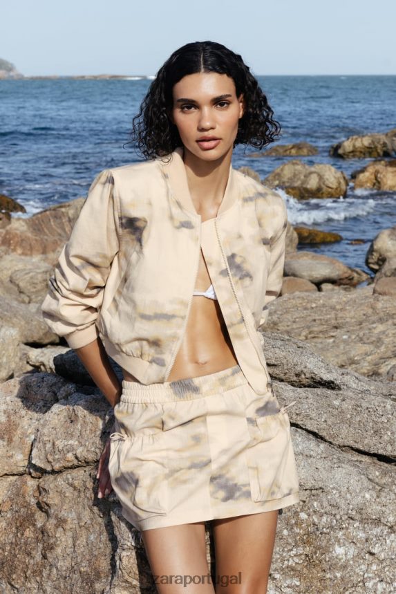 mini saia cargo estampada mulheres Zara bege Z2080L663 roupas