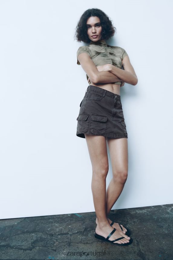 mini-saia cargo mulheres Zara cinza Z2080L646 roupas