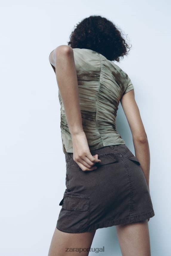 mini-saia cargo mulheres Zara cinza Z2080L646 roupas