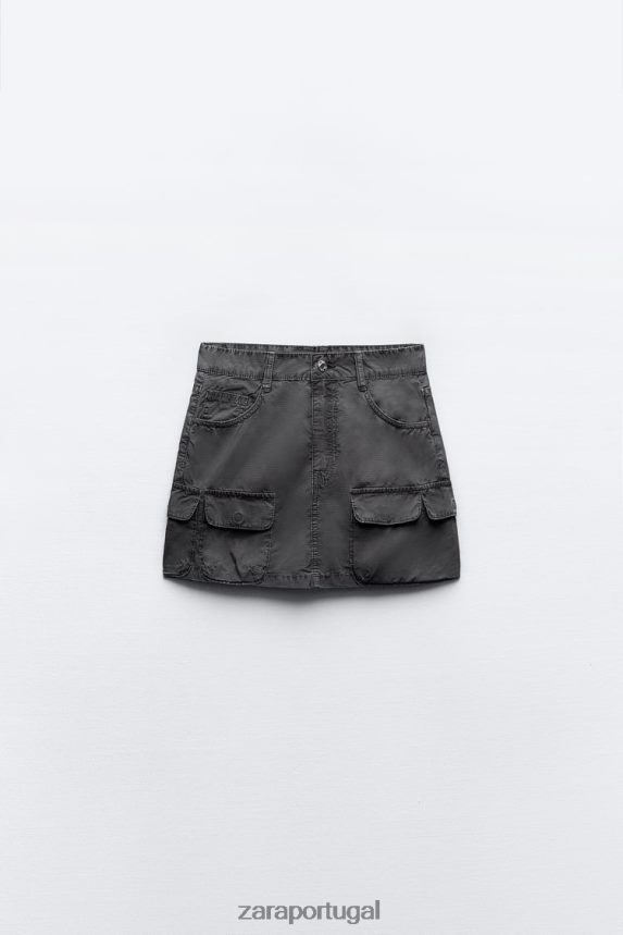 mini-saia cargo mulheres Zara cinza Z2080L646 roupas