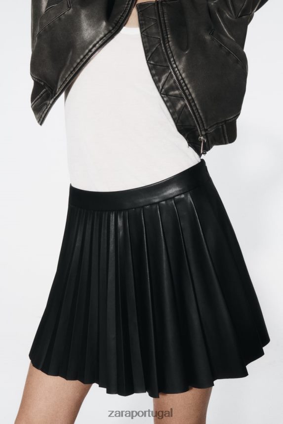 mini saia de couro sintético mulheres Zara preto Z2080L639 roupas