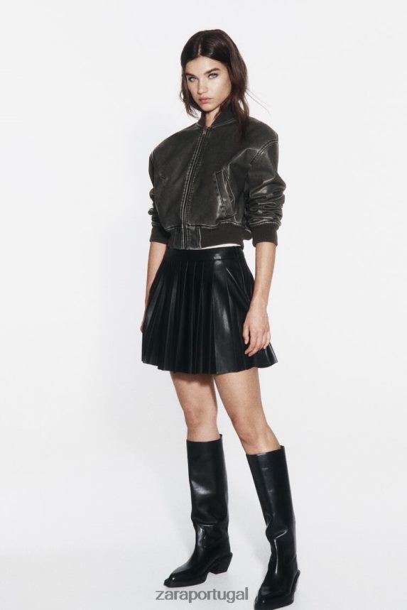 mini saia de couro sintético mulheres Zara preto Z2080L639 roupas