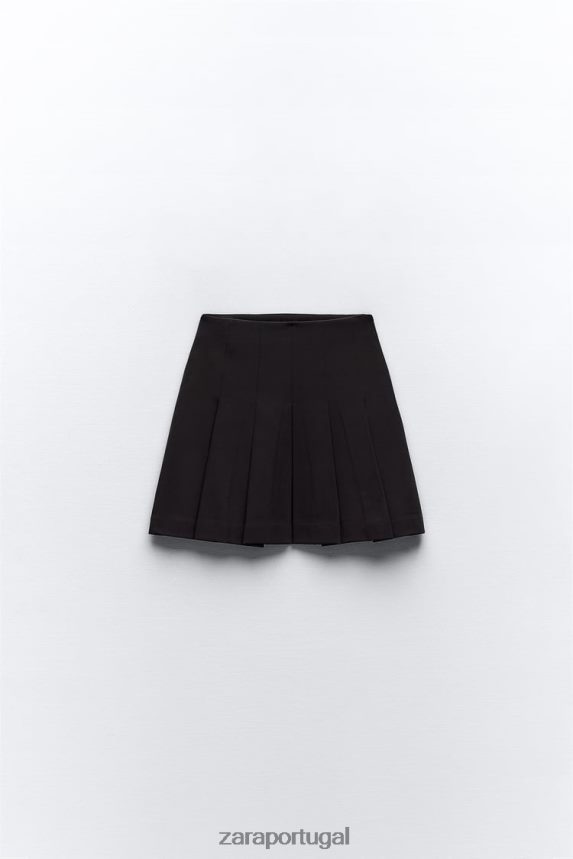 mini saia plissada caixa mulheres Zara preto Z2080L659 roupas