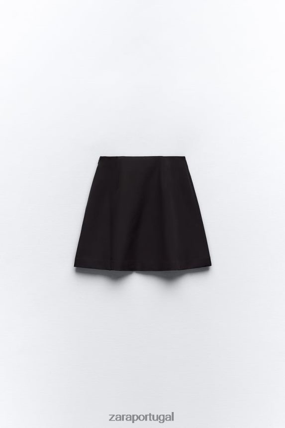 mini saia plissada caixa mulheres Zara preto Z2080L659 roupas