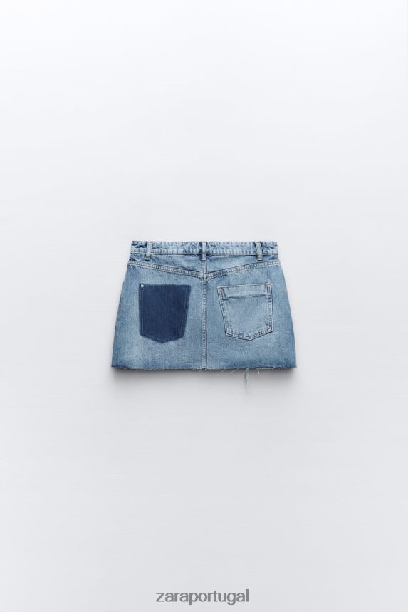 minissaia jeans z1975 rasgada mulheres Zara meio azul Z2080L636 roupas