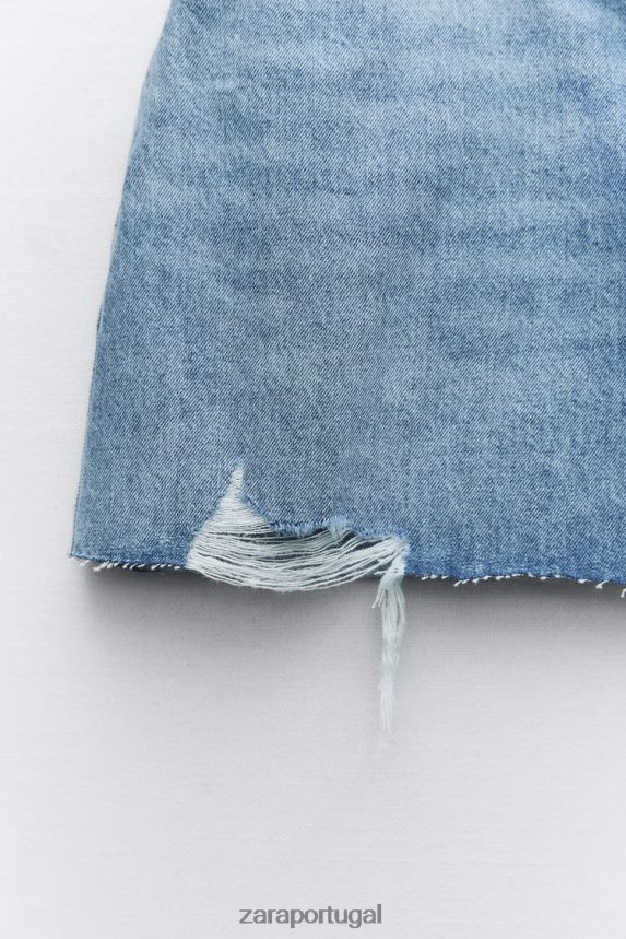 minissaia jeans z1975 rasgada mulheres Zara meio azul Z2080L636 roupas