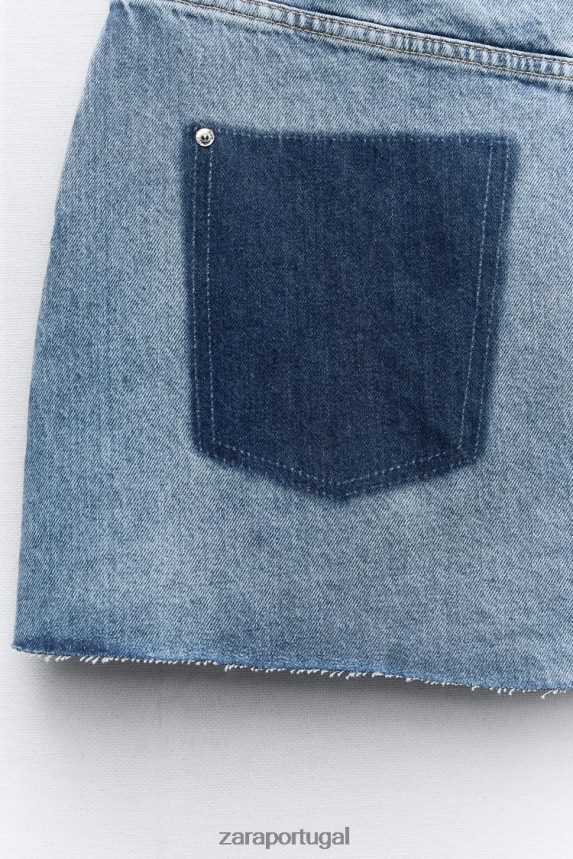 minissaia jeans z1975 rasgada mulheres Zara meio azul Z2080L636 roupas