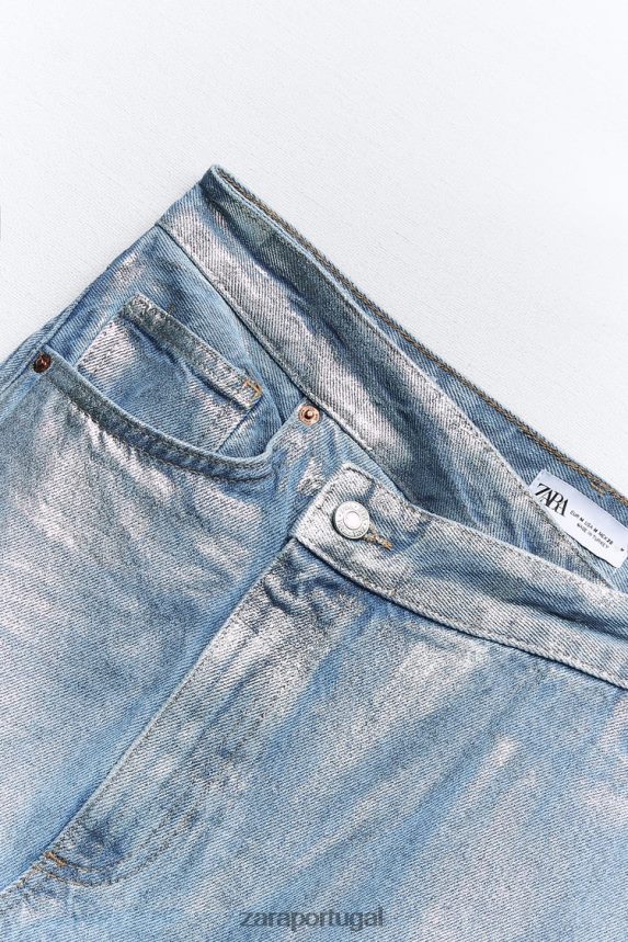 saia assimétrica jeans metálica trf mulheres Zara prata Z2080L679 roupas