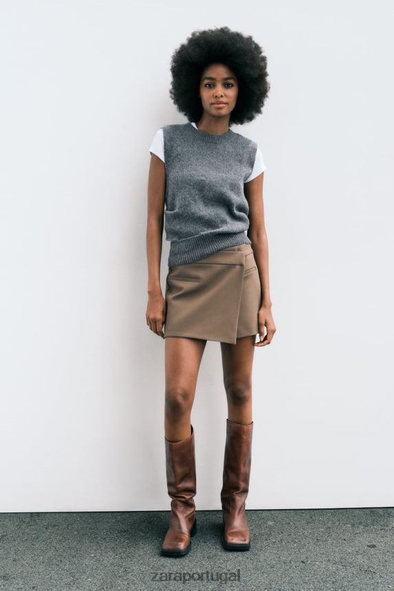 saia assimétrica mulheres Zara marrom/cinza Z2080L529 roupas