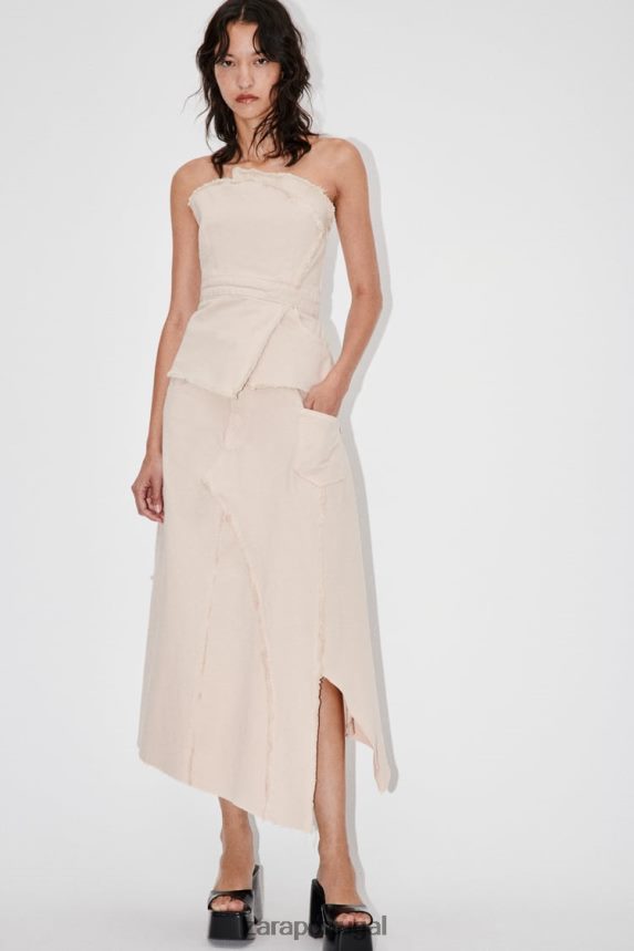 saia assimétrica zw desfiada mulheres Zara areia Z2080L698 roupas