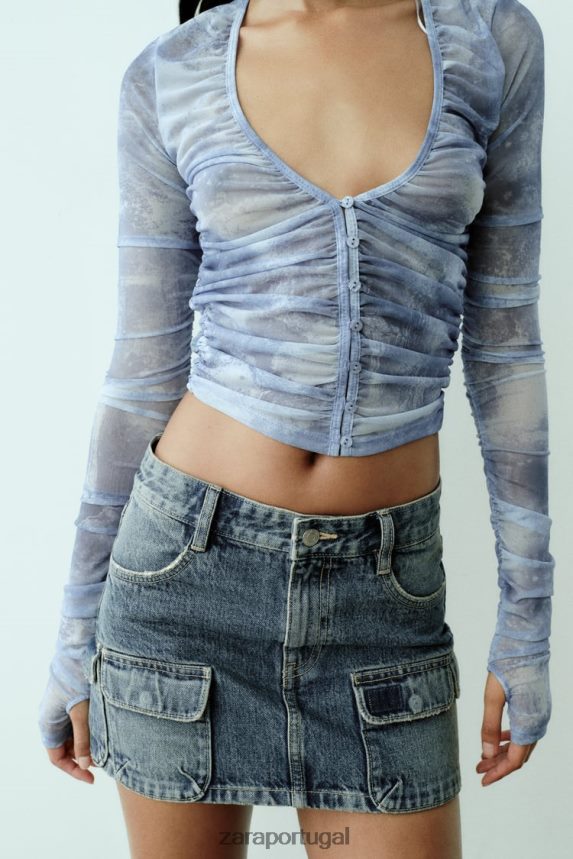 saia cargo jeans trf mulheres Zara azul-marinho Z2080L637 roupas
