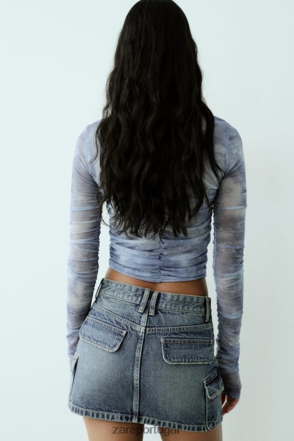 saia cargo jeans trf mulheres Zara azul-marinho Z2080L637 roupas