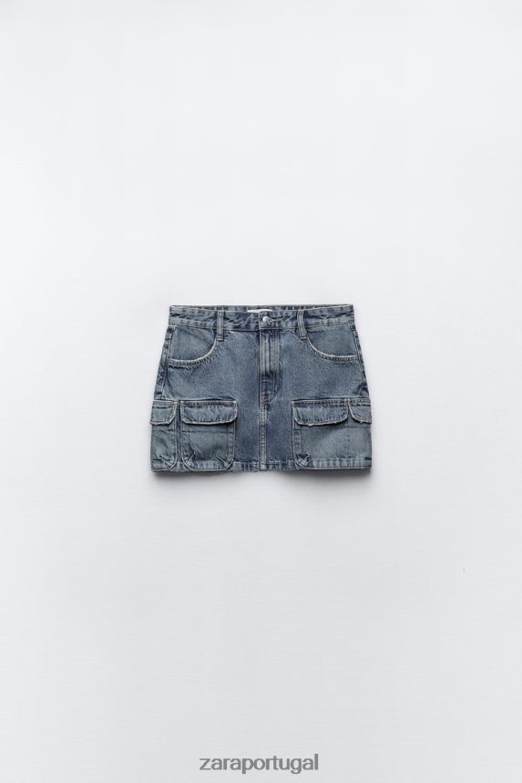saia cargo jeans trf mulheres Zara azul-marinho Z2080L637 roupas