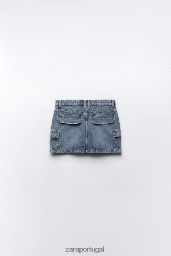 saia cargo jeans trf mulheres Zara azul-marinho Z2080L637 roupas