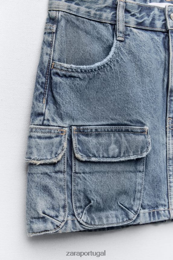 saia cargo jeans trf mulheres Zara azul-marinho Z2080L637 roupas