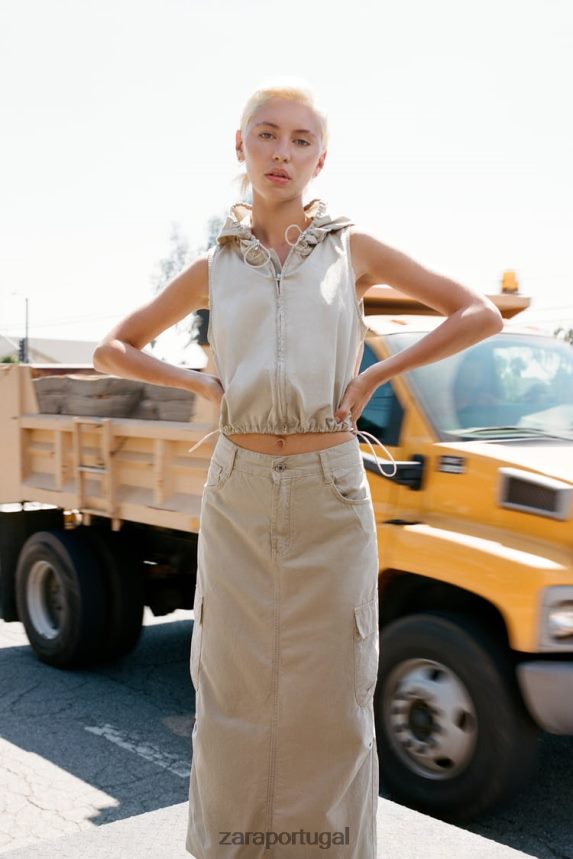 saia cargo midi mulheres Zara camelo leve Z2080L665 roupas