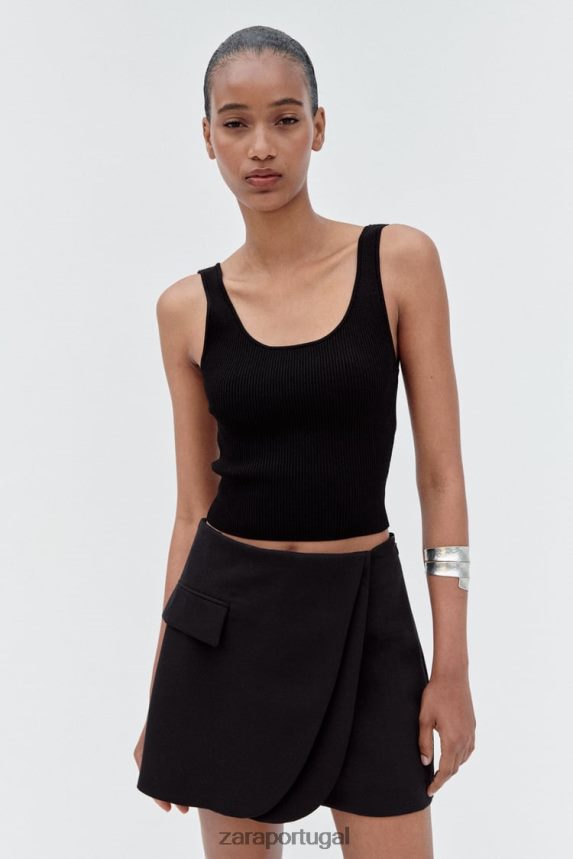 saia com aba frontal mulheres Zara preto Z2080L567 roupas