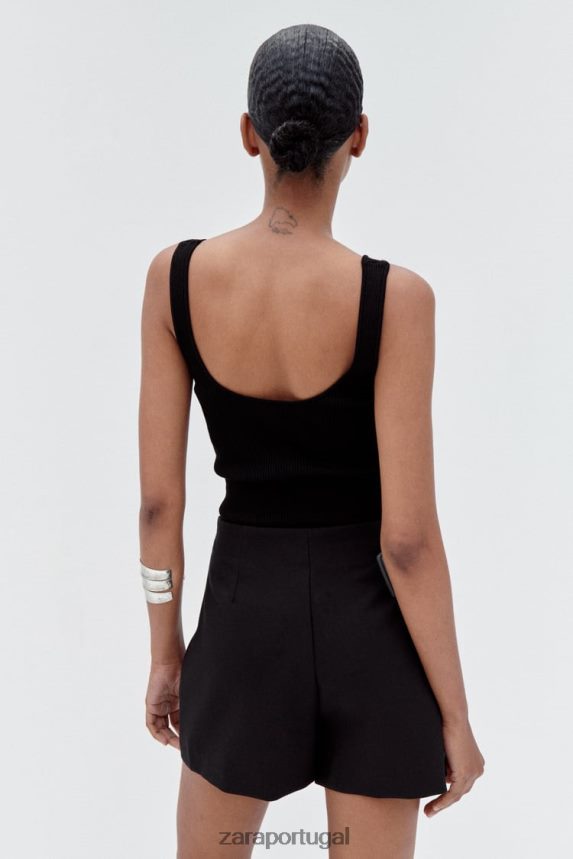 saia com aba frontal mulheres Zara preto Z2080L567 roupas