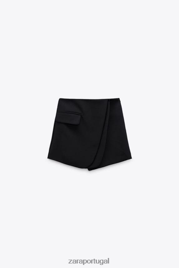 saia com aba frontal mulheres Zara preto Z2080L567 roupas