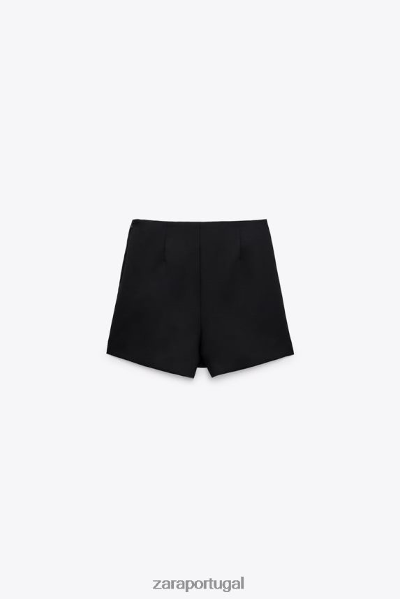 saia com aba frontal mulheres Zara preto Z2080L567 roupas