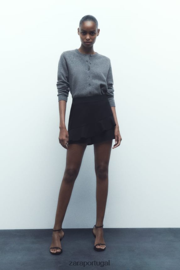 saia com babados mulheres Zara preto Z2080L589 roupas