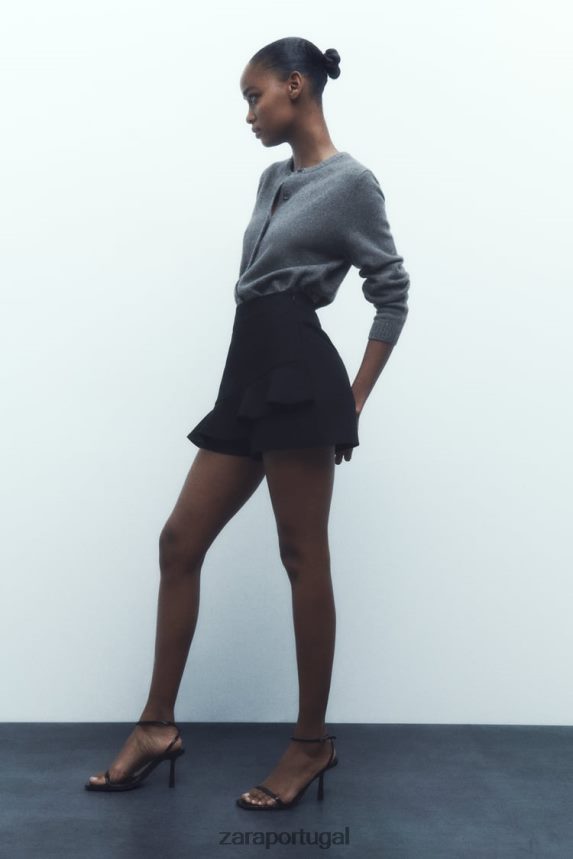 saia com babados mulheres Zara preto Z2080L589 roupas