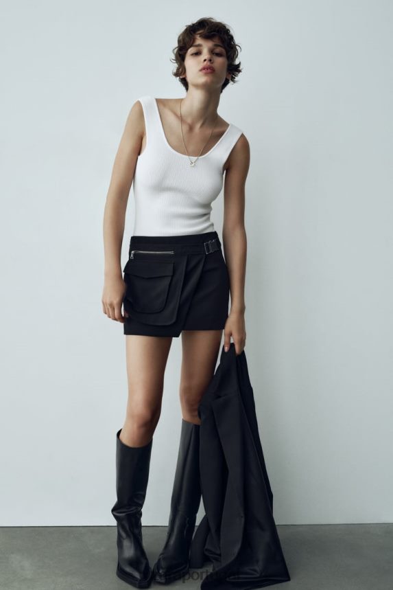 saia com bolso assimétrico mulheres Zara preto Z2080L687 roupas