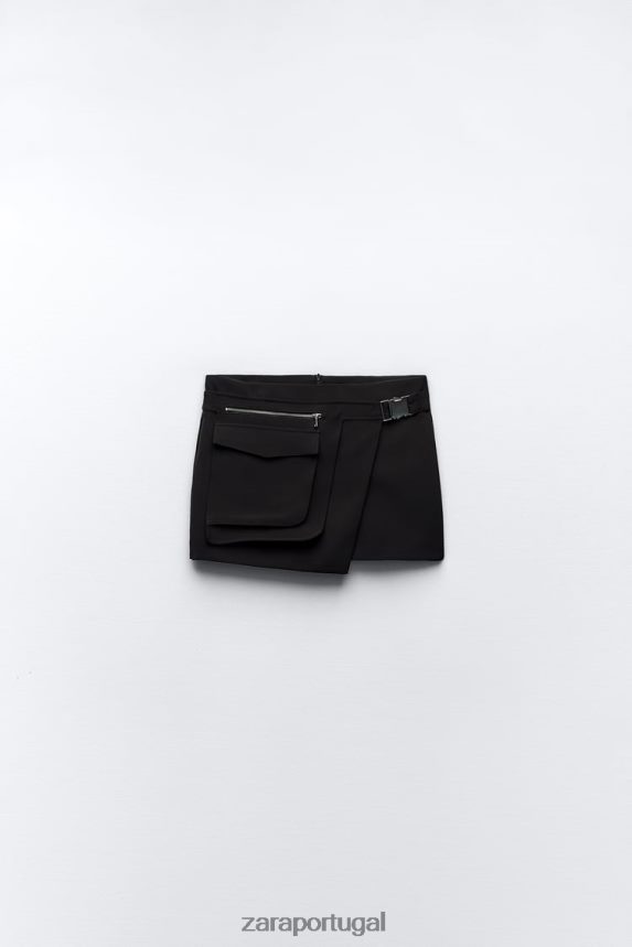 saia com bolso assimétrico mulheres Zara preto Z2080L687 roupas