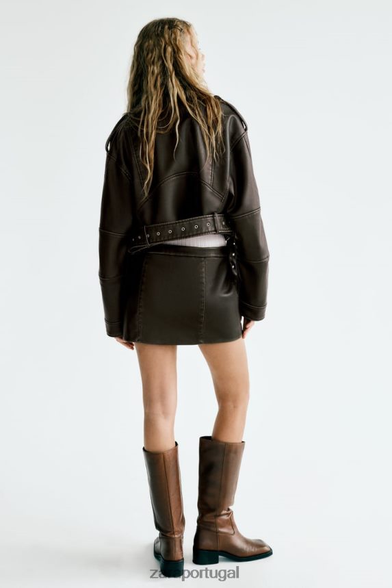 saia com bolso de couro sintético mulheres Zara carvão Z2080L647 roupas