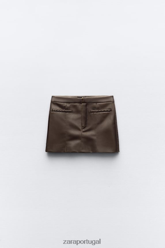 saia com bolso de couro sintético mulheres Zara carvão Z2080L647 roupas