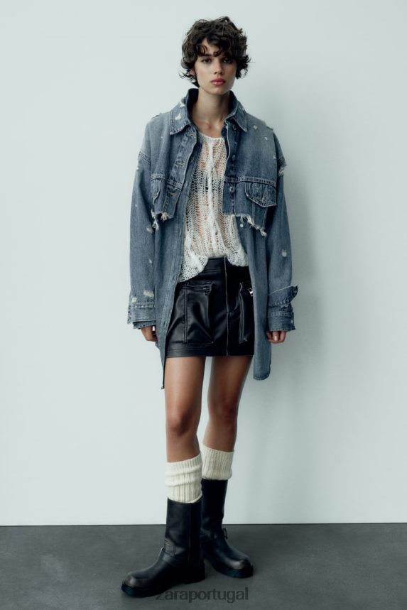 saia com bolso de couro sintético mulheres Zara preto Z2080L662 roupas