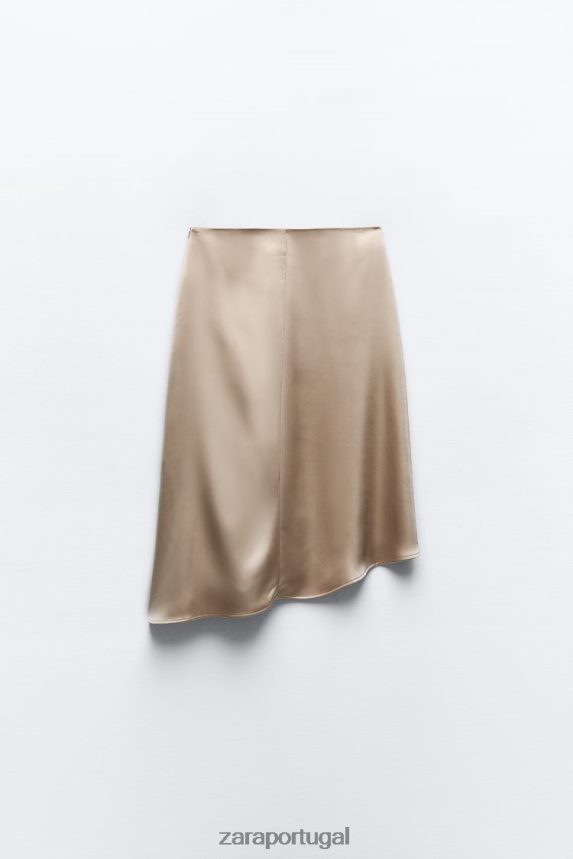 saia com efeito cetim silhueta a/line mulheres Zara bege/rosa Z2080L631 roupas